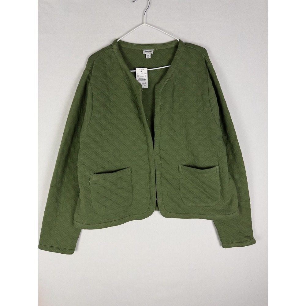NWT J Crew Quilted Cardigan‎ Womens XL Green Solid Casual Long Sleeve